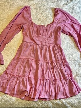 Altar’d State Pink Tiered Puff Sleeve Mini Dress Square Neck Size L